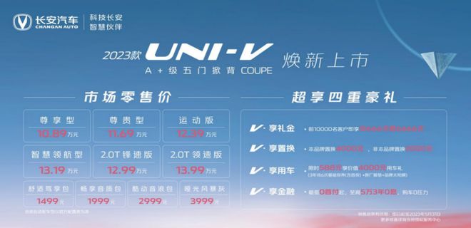 电动尾翼标配了 2023款长安UNI-V售10.89万起